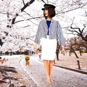 nwt•lauren rl silk cropped gingham jacket blazer cardigan shrug